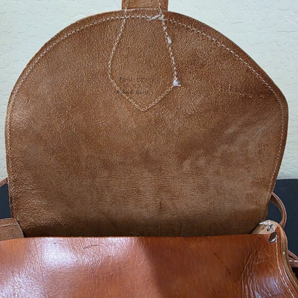 Vintage Handmade Hazelnut Brown Genuine Leather Barrel Purse Crossbody Bag - Picture 7 of 16